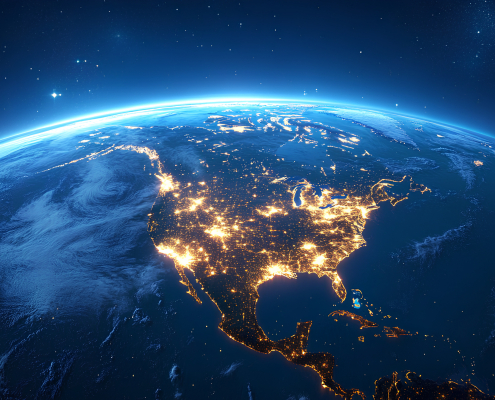 glowing earth from space north america at night with city lights and celestial wonders digital