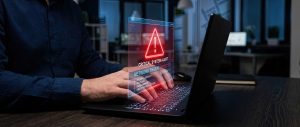 Critical security alert cyber threat response office environment digital content high-tech workspace close-up viewpoint risk management strategies for businesses